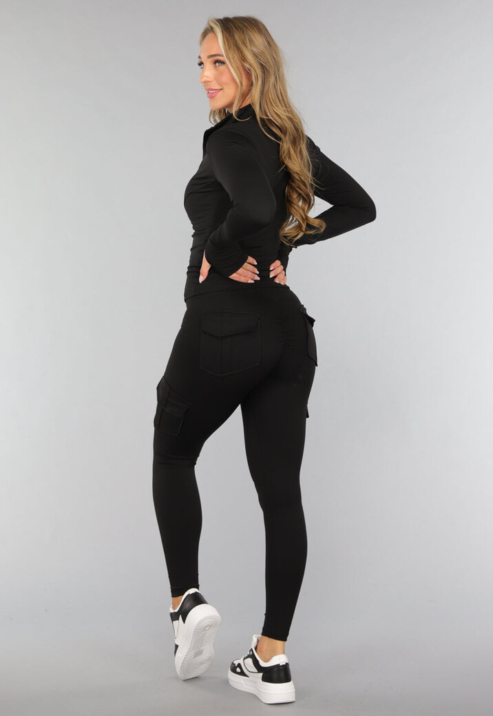 Zwarte Longsleeve Sportset met Duimgaten