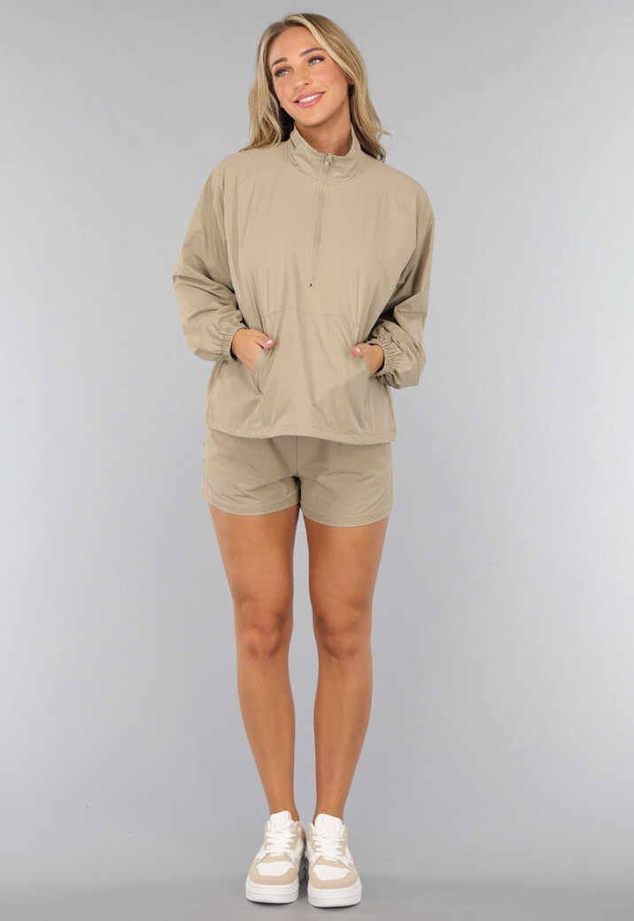 Khaki Windbreaker Short Set