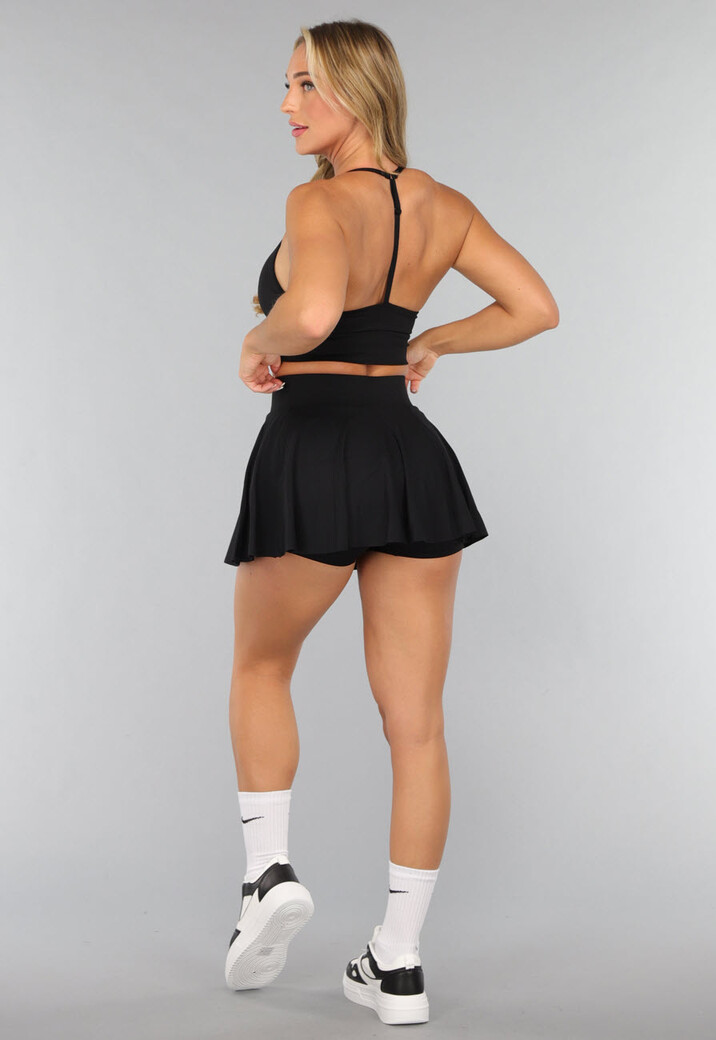 Zwarte Sportset met Geplooide Rok