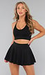 Zwarte Sportset met Geplooide Rok