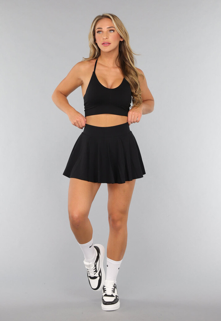 Zwarte Sportset met Geplooide Rok