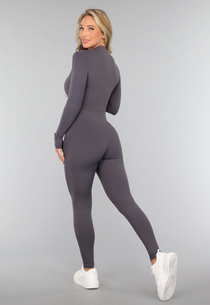 Antraciet Sportief Jumpsuit met Rits
