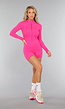 Hard Roze Sportieve Zipper Playsuit