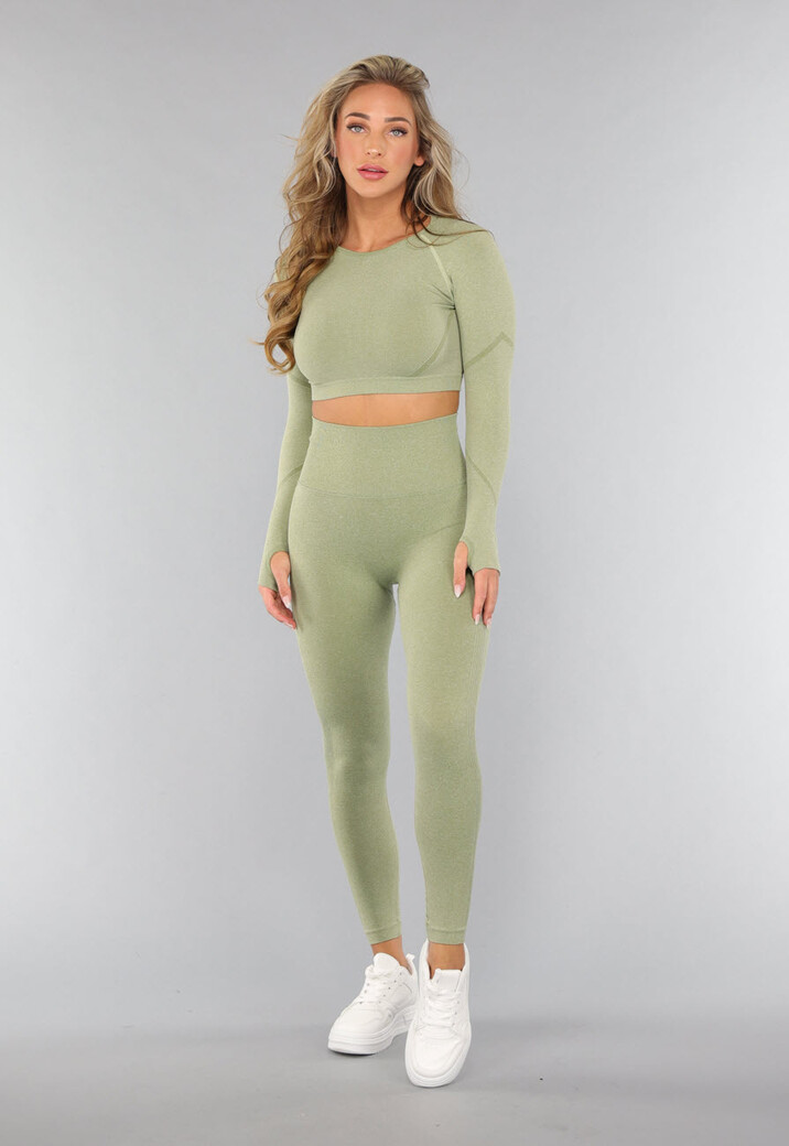 Lichtgroene Cropped Longsleeve Sporttop