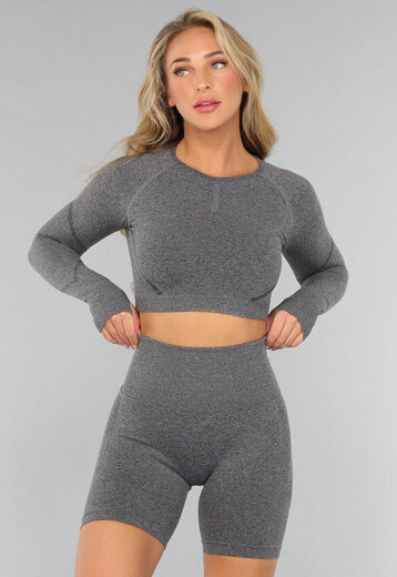 Grijze Lange Mouwen Sporttop met Duimgaten