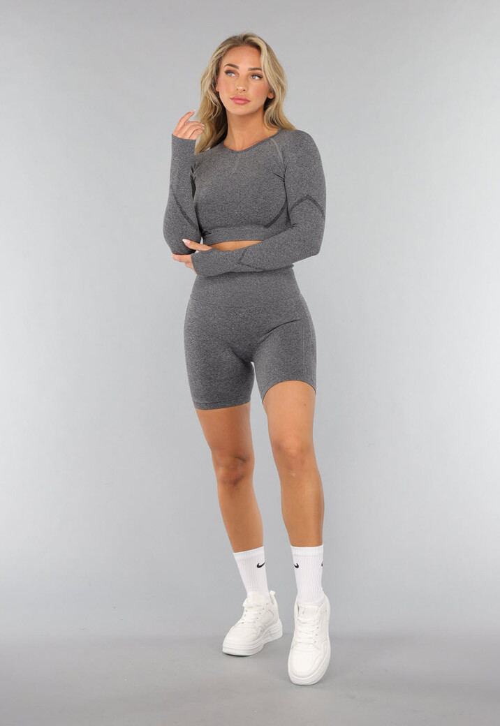 Grijze Lange Mouwen Sporttop met Duimgaten