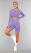 Paarse Korte Longsleeve Sporttop met Duimgaten