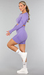Paarse Korte Longsleeve Sporttop met Duimgaten