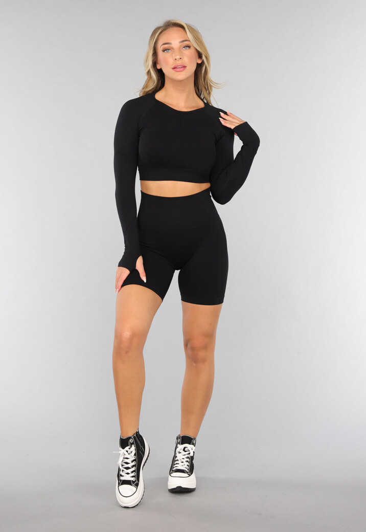 Zwarte Longsleeve Sporttop met Duimgaten