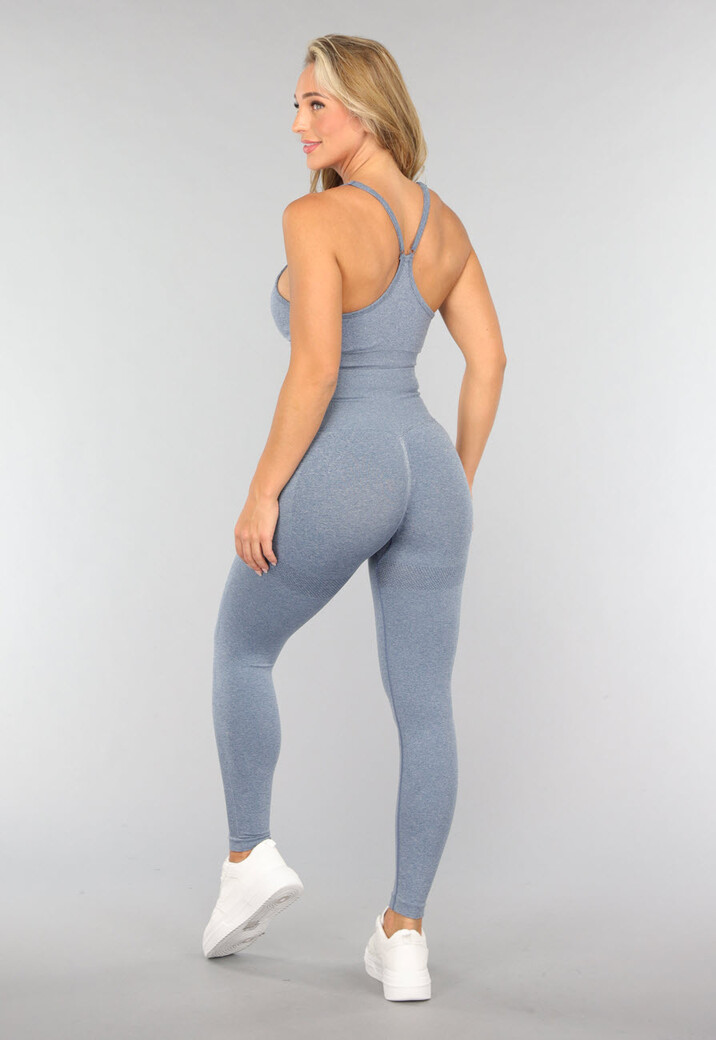 Blauwe Cropped Sporttop met Scrunch