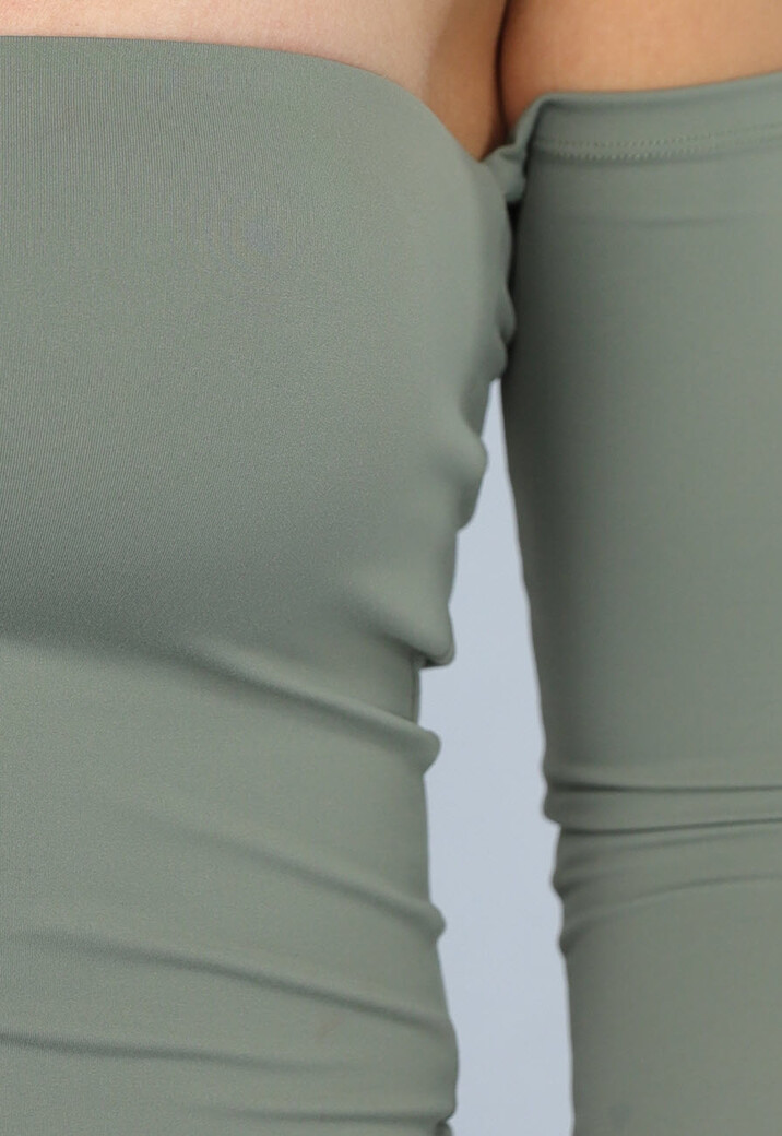 Legergroene Off Shoulder Top met Lange Mouwen