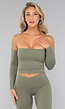 Legergroene Off Shoulder Top met Lange Mouwen