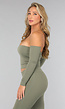 Legergroene Off Shoulder Top met Lange Mouwen