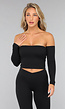 Off Shoulder Top met Lange Mouwen in Zwart