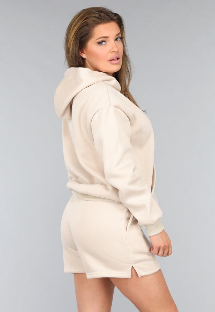 Beige Short Set met Hoodie