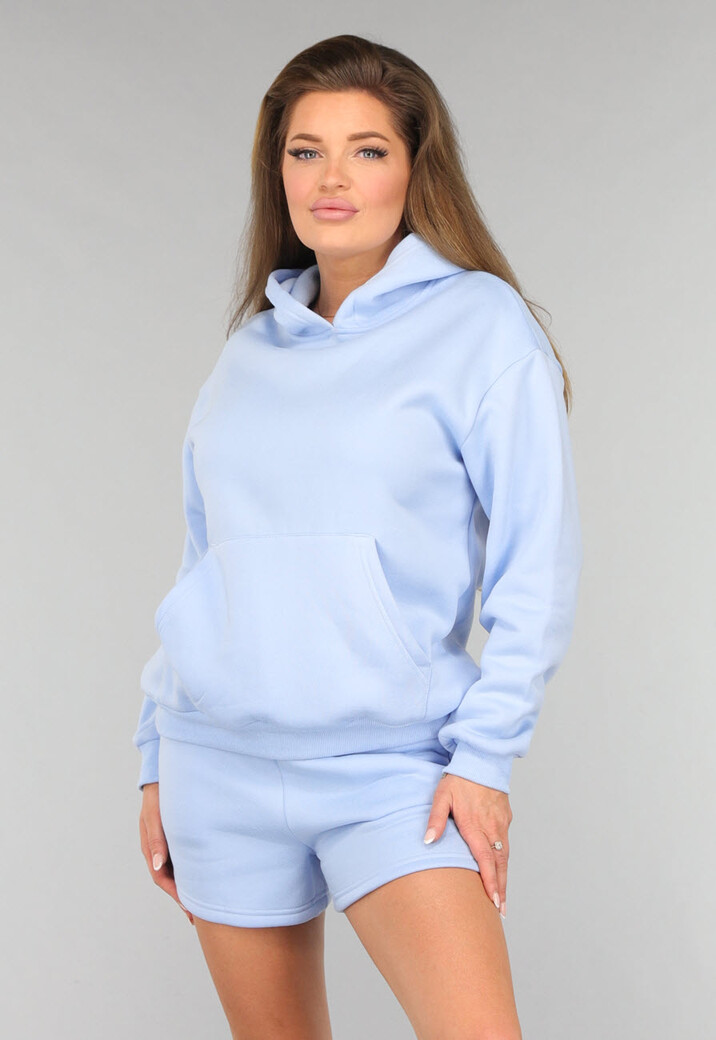 Blauwe Fleece Lounge Set met Short
