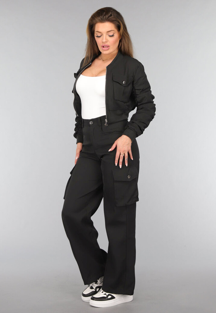 Zwarte Cargo Wide Leg Two Piece