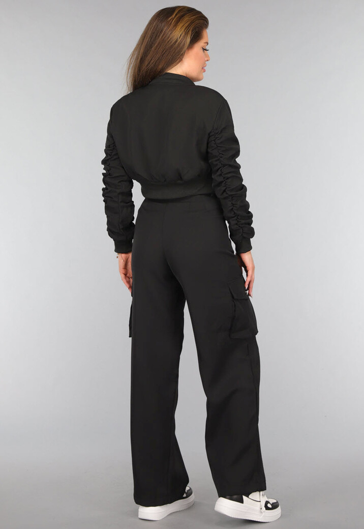 Zwarte Cargo Wide Leg Two Piece