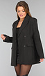 Zwarte Oversized Blazer met Krijtstreep