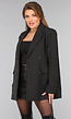 Zwarte Oversized Blazer met Krijtstreep