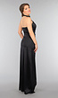 Zwarte Satijnen Halter Jurk met Split