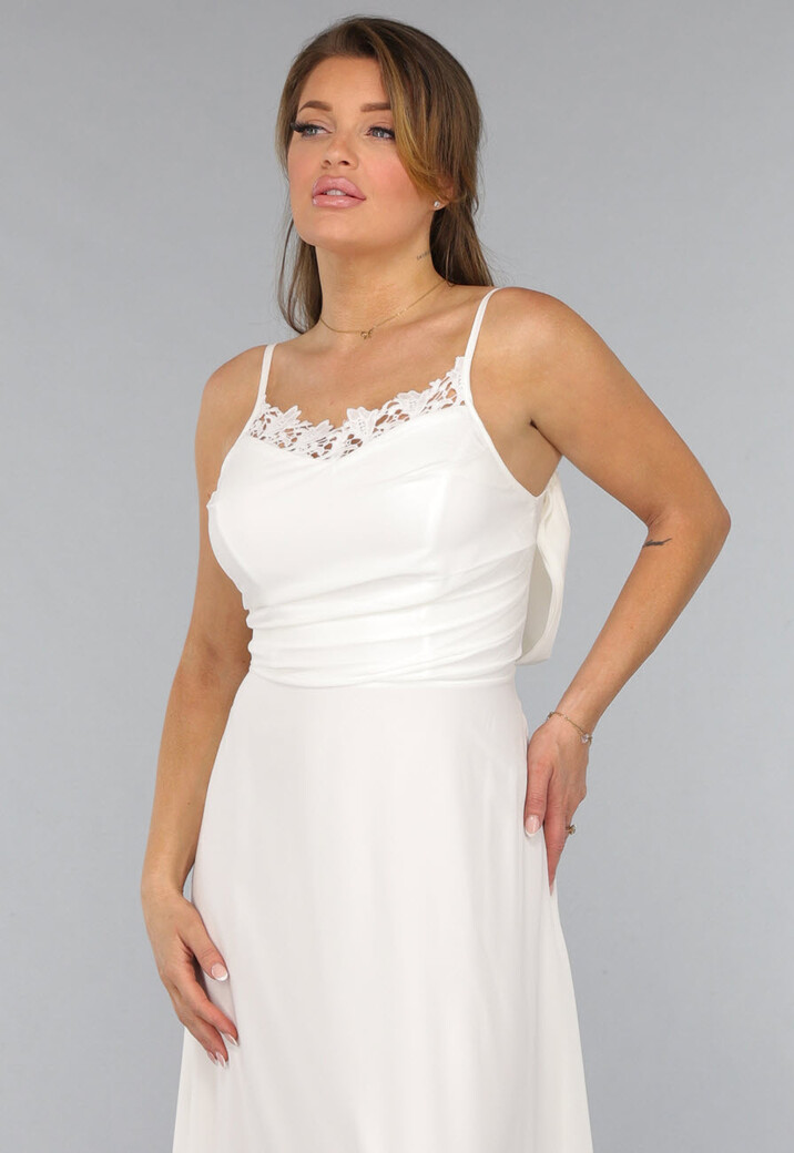 Witte Lange Bruidsjurk met Kanten Detail