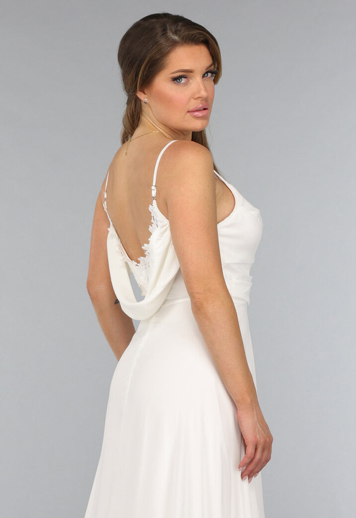 Witte Lange Bruidsjurk met Kanten Detail
