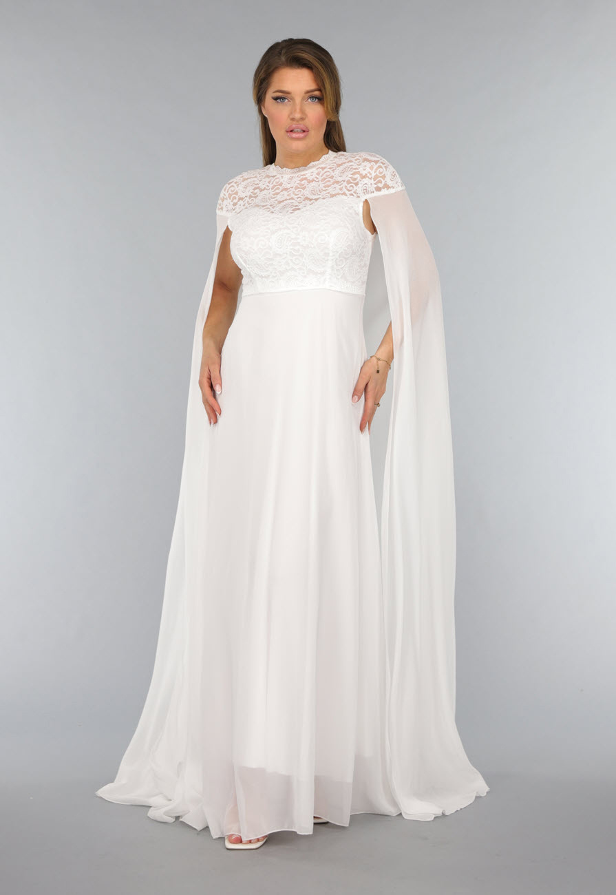 Witte Lange Trouwjurk met Chiffon Mouwen