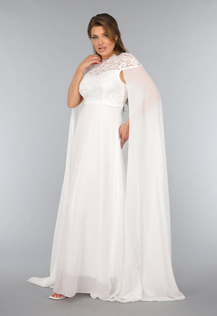 Witte Lange Trouwjurk met Chiffon Mouwen