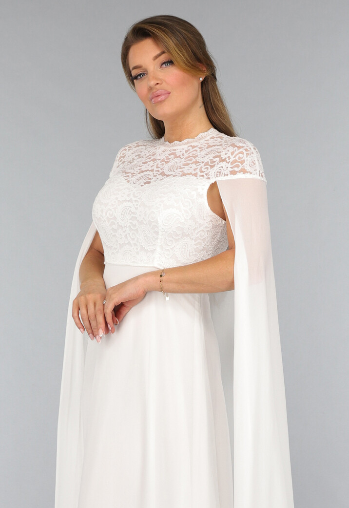 Witte Lange Trouwjurk met Chiffon Mouwen