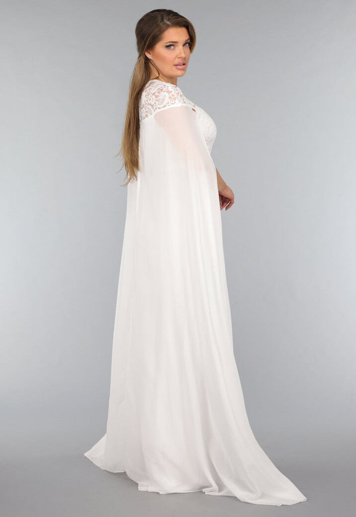 Witte Lange Trouwjurk met Chiffon Mouwen