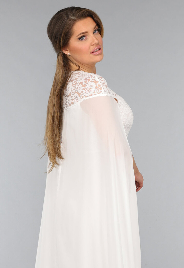 Witte Lange Trouwjurk met Chiffon Mouwen