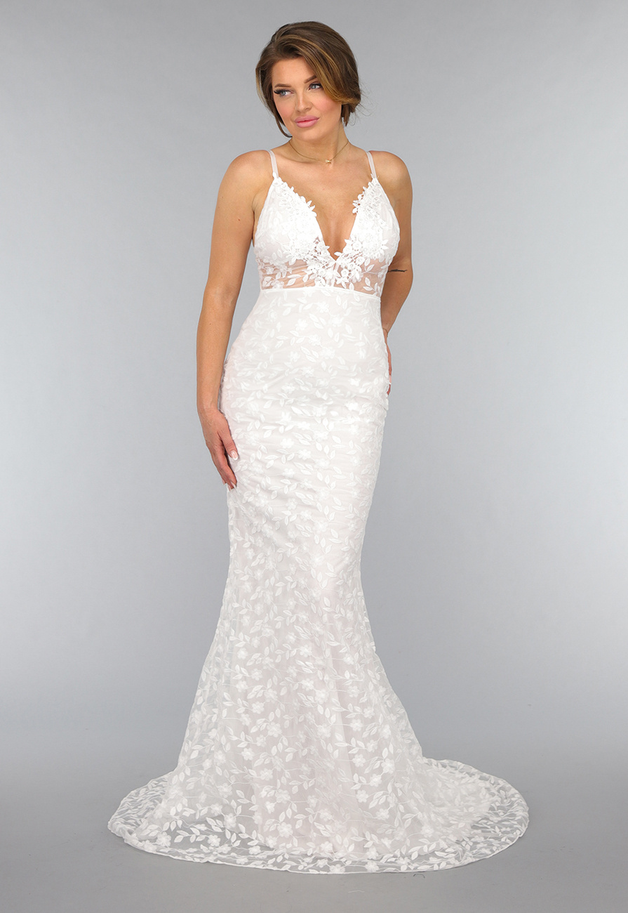 Witte Lange Bruidsjurk met Geborduurde Details