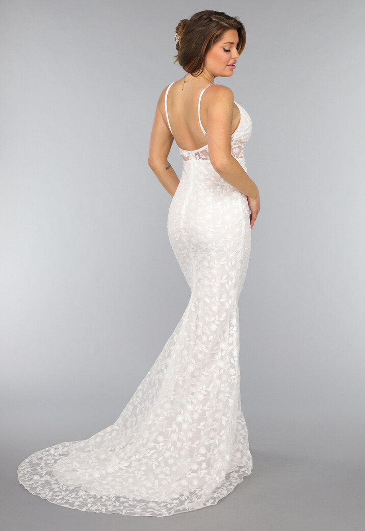 Witte Lange Bruidsjurk met Geborduurde Details