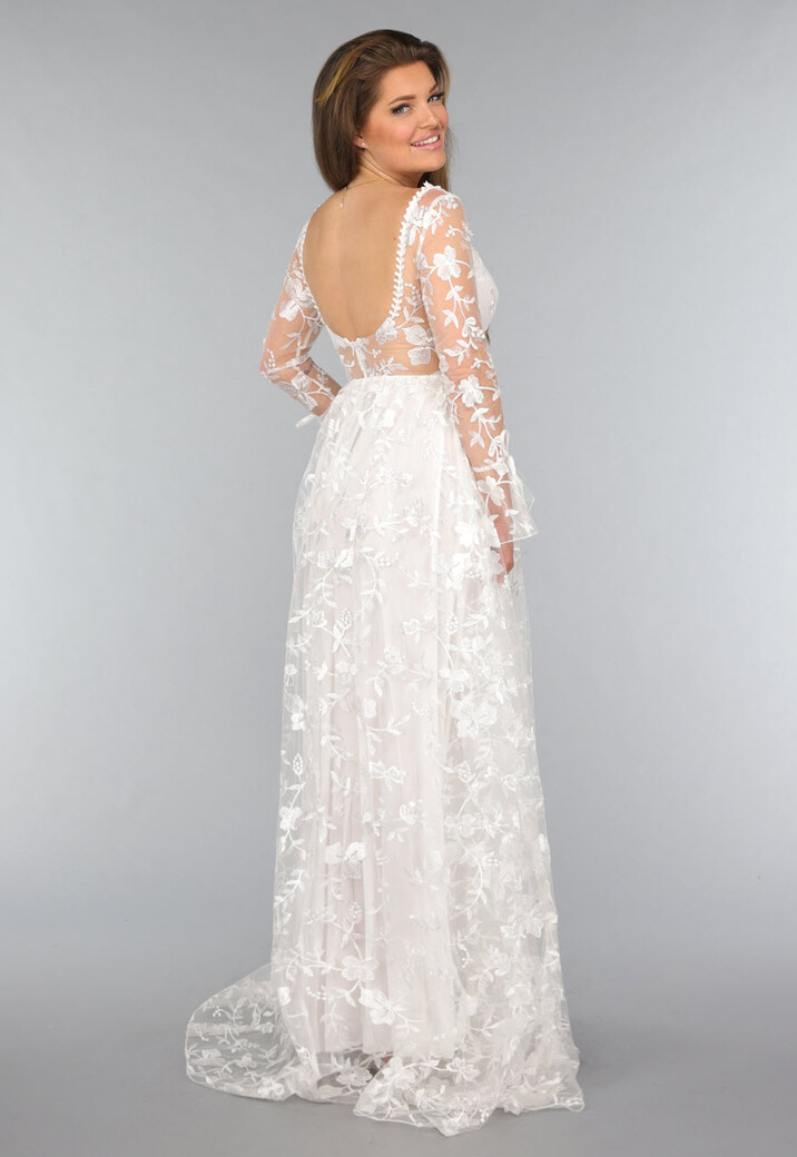 Lange Witte Bridal Jurk met Bloemen