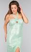 Mintkleurige Halter Galajurk met Pailletten