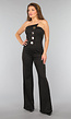 Zwarte Strapless Jumpsuit met Knoopdetail