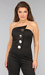 Zwarte Strapless Jumpsuit met Knoopdetail