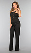 Zwarte Strapless Jumpsuit met Knoopdetail
