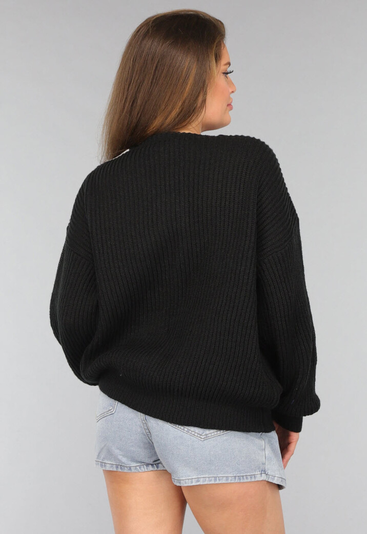 Zwarte Gebreide Trui met Pofmouwen