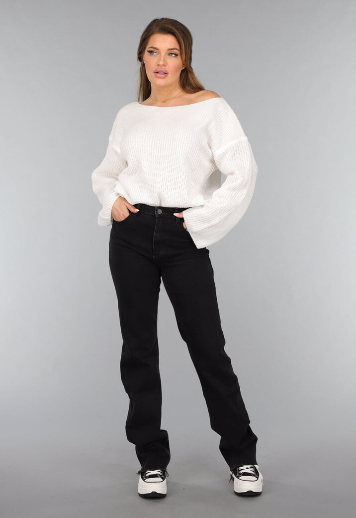 Witte Gebreide Trui met Wijde Mouwen