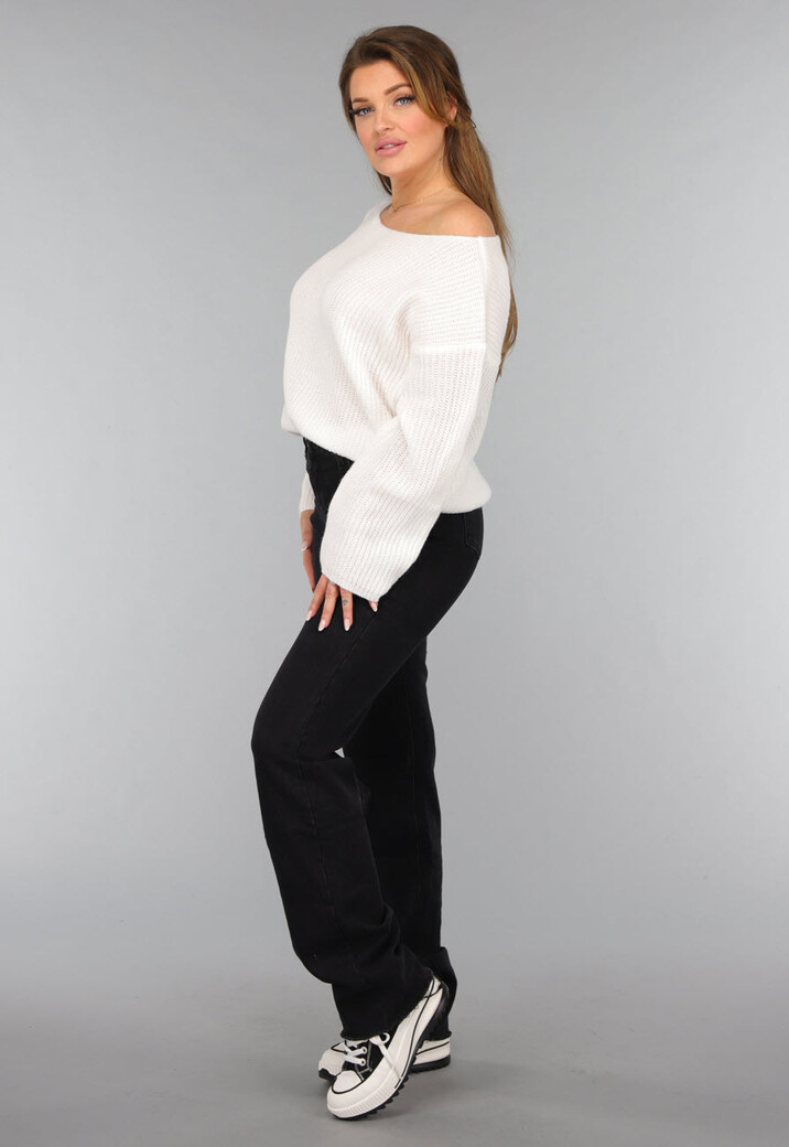 Witte Gebreide Trui met Wijde Mouwen