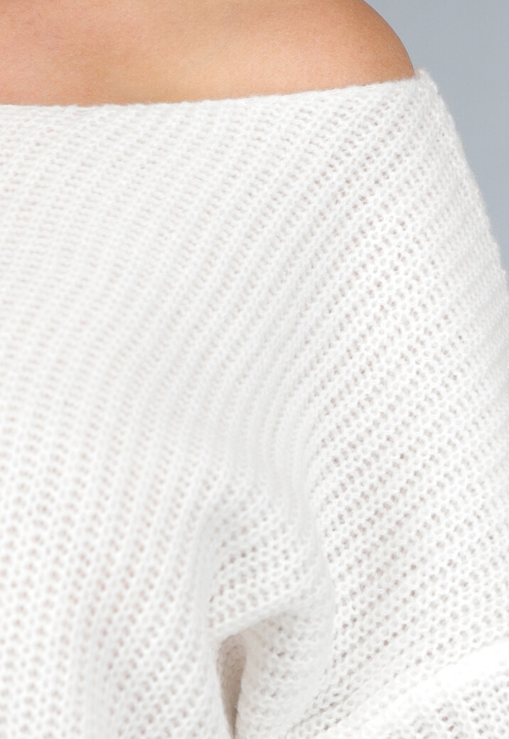 Witte Gebreide Trui met Wijde Mouwen