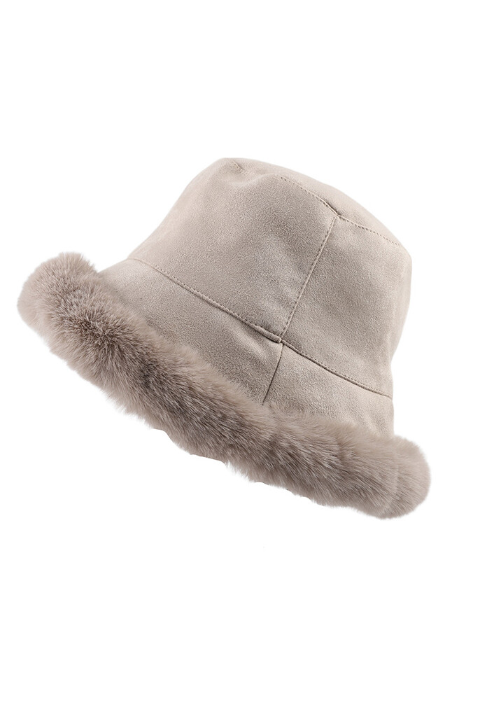 Suèdelook Bucket Hat met Bont Randje