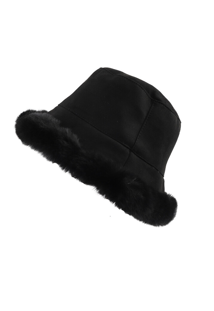 Suèdelook Bucket Hat met Bont Randje