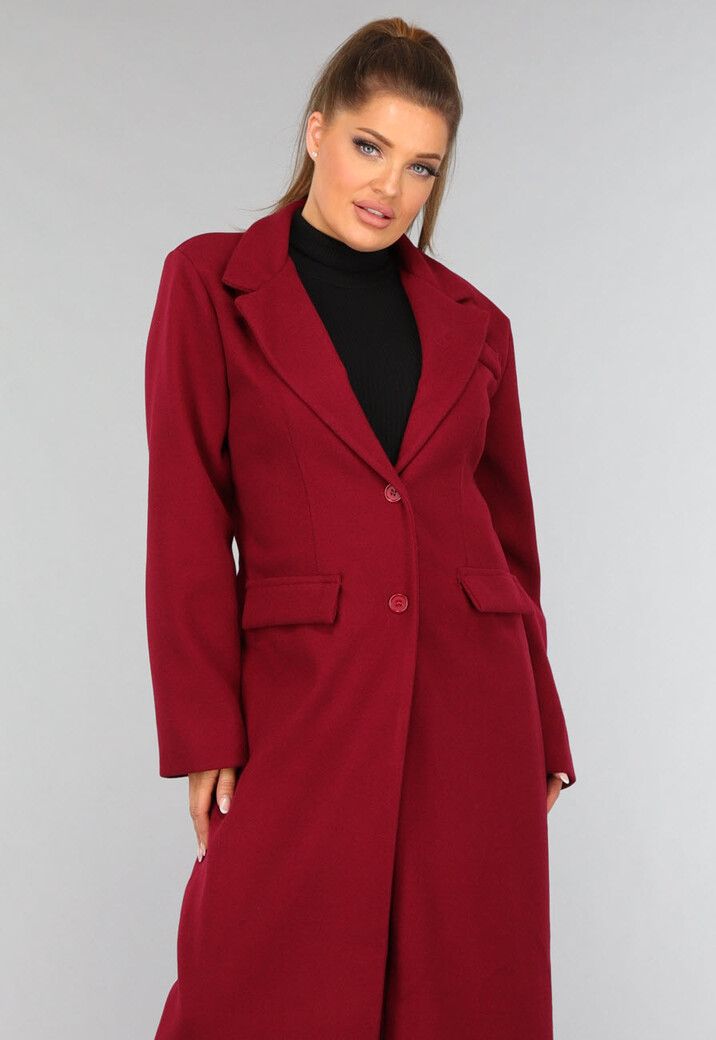 Lange Stoffen Burgundy Trenchcoat