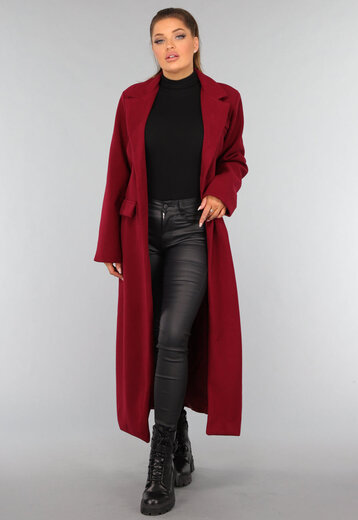 Lange Stoffen Burgundy Trenchcoat