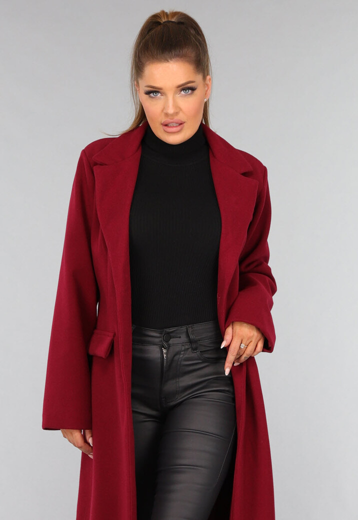 Lange Stoffen Burgundy Trenchcoat