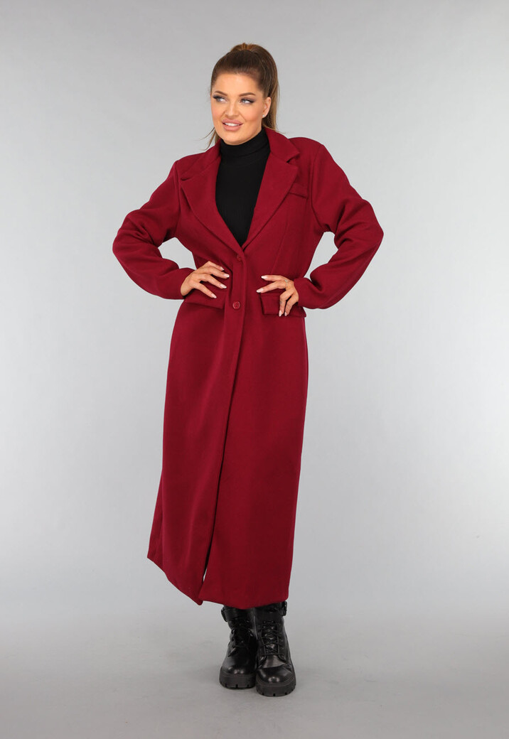 Lange Stoffen Burgundy Trenchcoat
