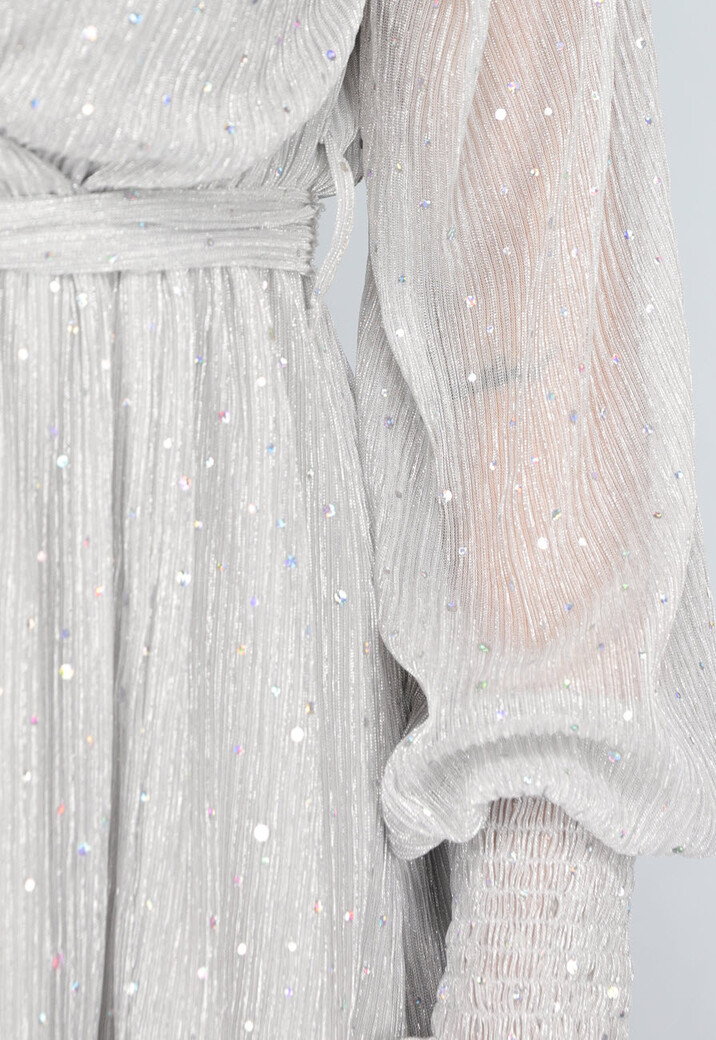 Grijze Lange Glitter Jurk met Tailleband